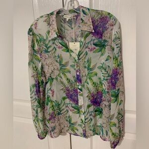 Floral Sheer Blouse - Purple and Green-Brand New